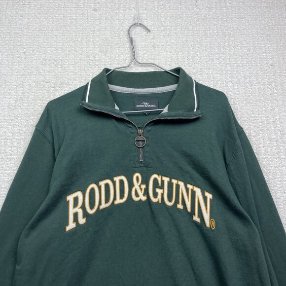 Rodd & Gunn Jumper Men L Forest Green Logo 1/4 Zip College Pullover Burnbridge - Picture 2 of 13